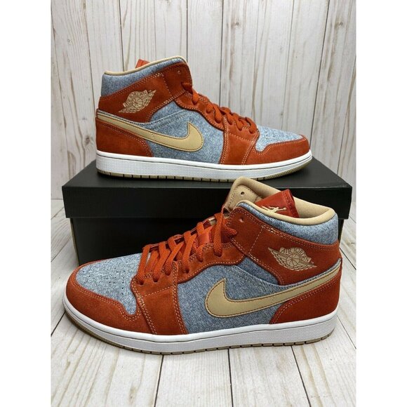 Nike Air Jordan 1 Mid SE Denim GS Size 6.5Y Blue Red DM4384 600 Rare Limited